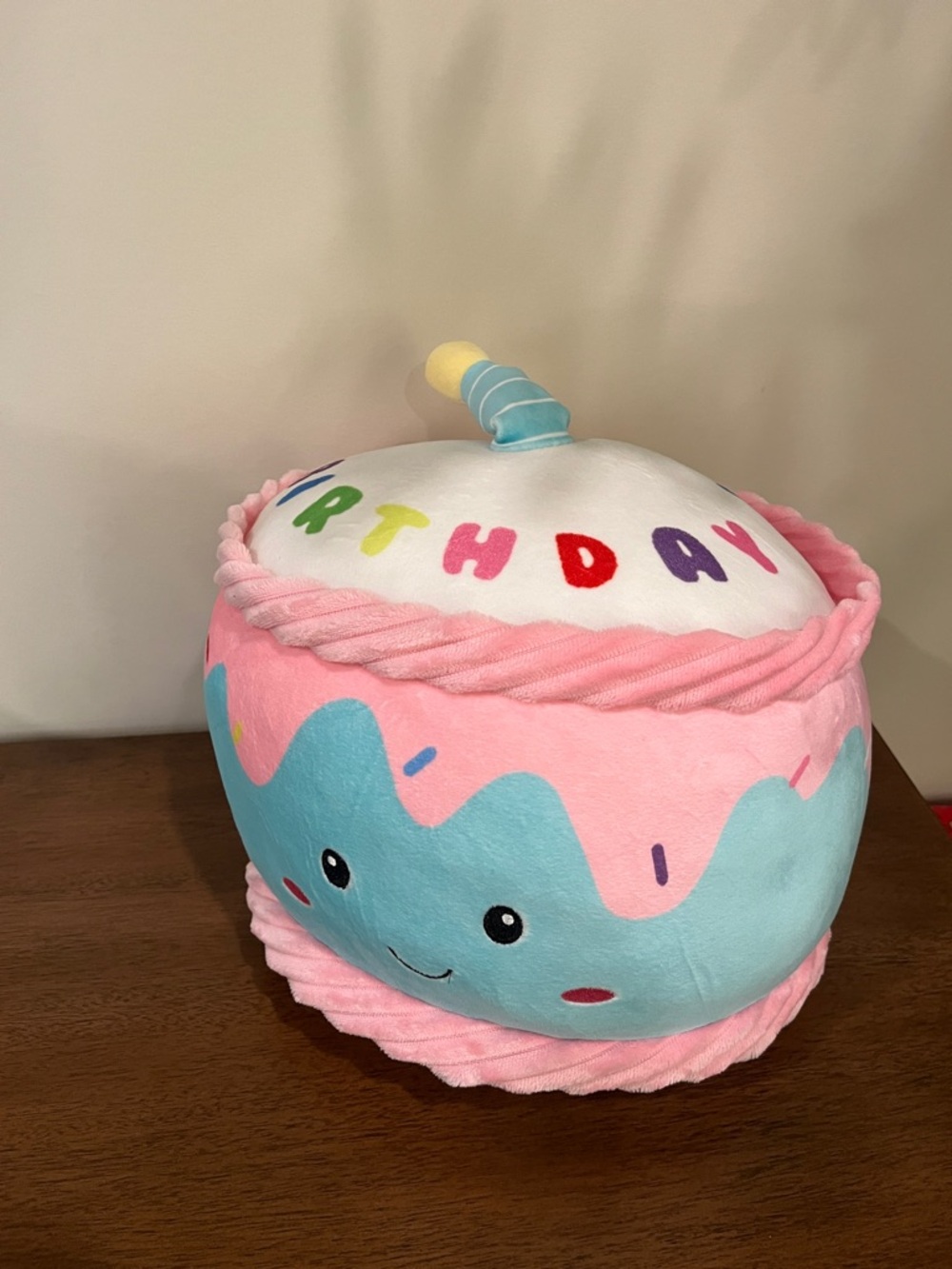 Plush Birthday Cake Toy - Pink, Blue, White